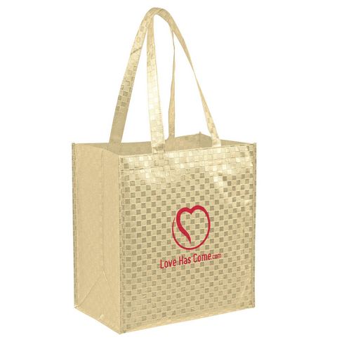 Metallic Gloss Designer Grocery Tote Bag w/ Patterned Finish & Insert (12"x8"x13") - Screen Print